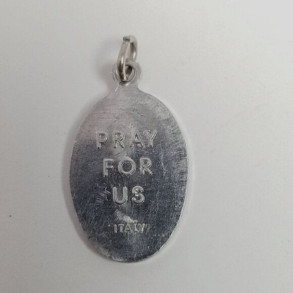 Vintage St. Therese Oval Religious Pendant, Silver Tone Charm, Estate - Picture 3 of 5